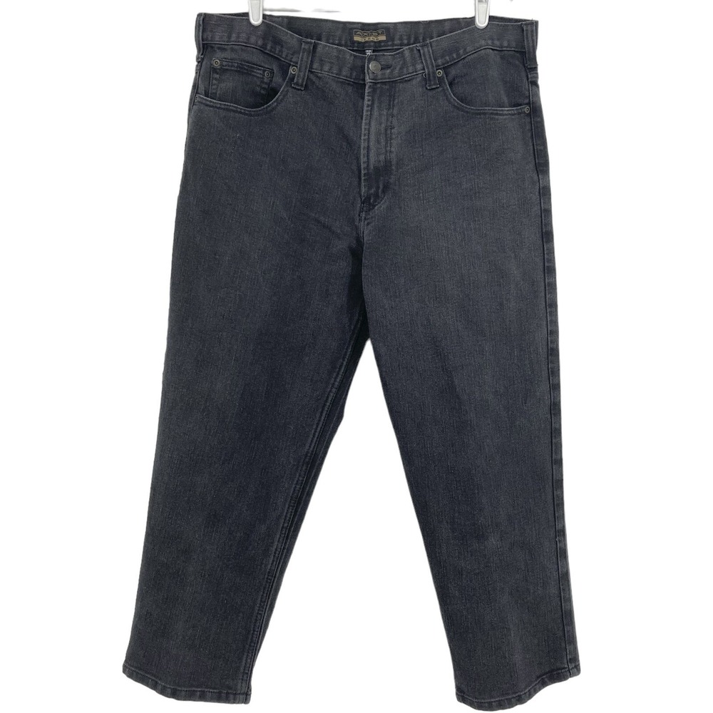 AXIST Men's Stretch Black Denim Jeans 40x26.5 Relaxed Fit Straight Leg High Rise
